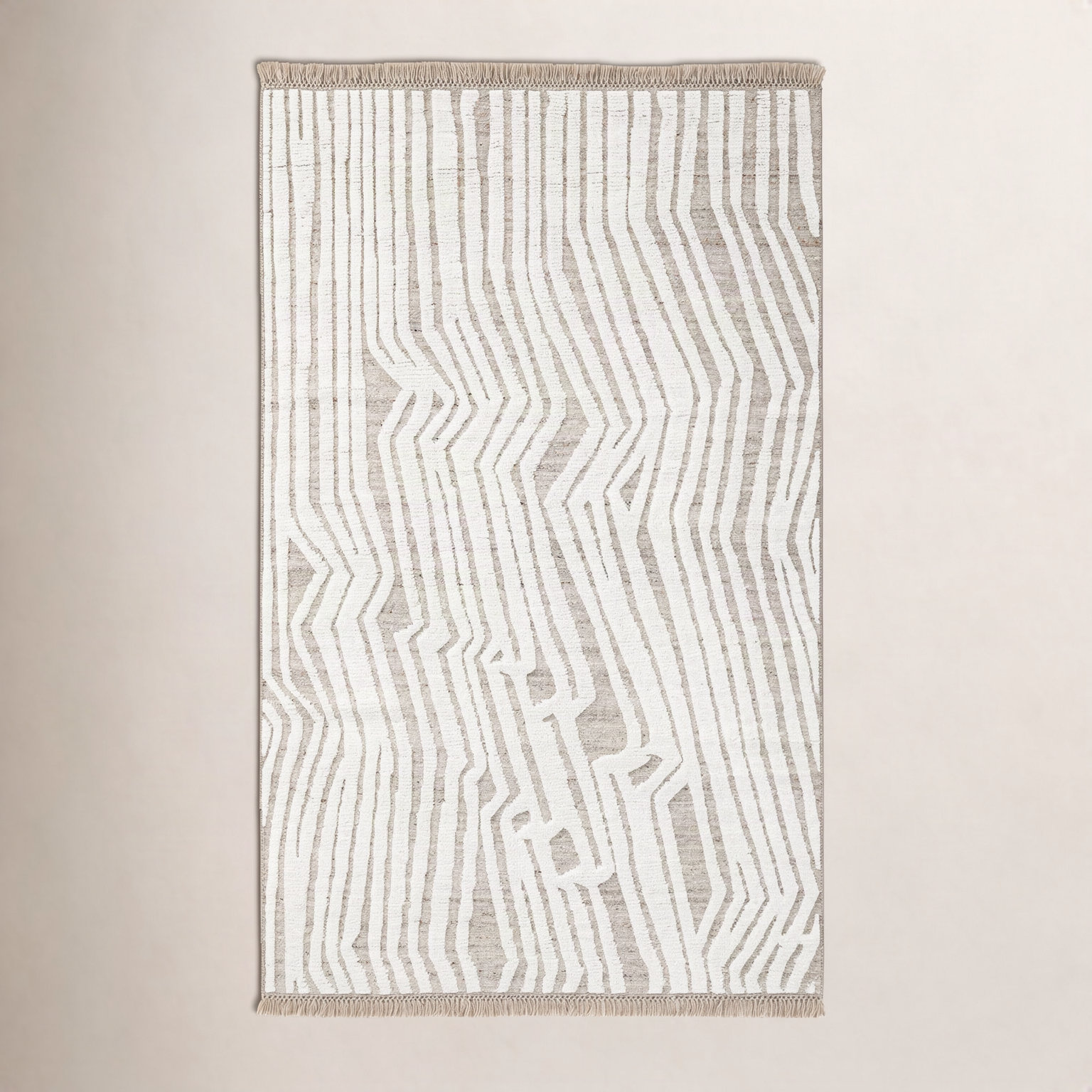 White Natural Hand-Knotted Abstract Rug, Rectange 7'6" x 9'6"