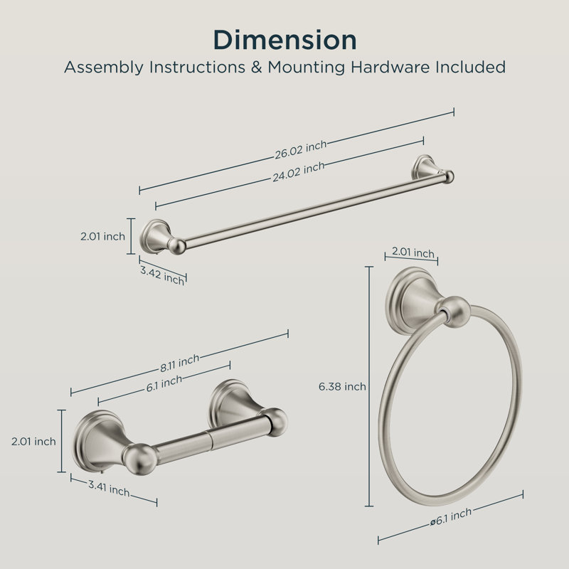 3 - Piece Bathroom Hardware Set, Brushed Nickel
