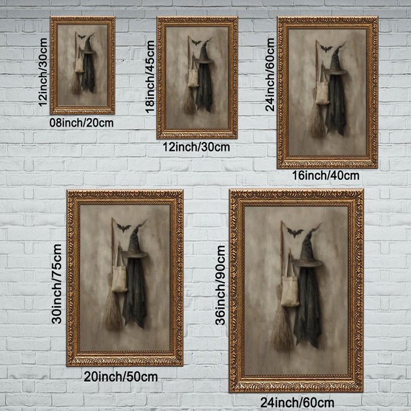 «Witch Hat Broom Bag», cadre mural rétro - cadre décoratif doré pour art., L 20 po x l 30 po