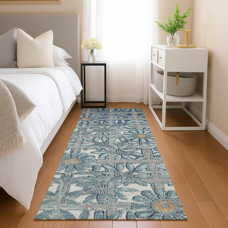 Machine Washable Indoor/Outdoor Chantille ACN2775 Floral Rug, Seafoam, 2'3" x 7'6" Runner