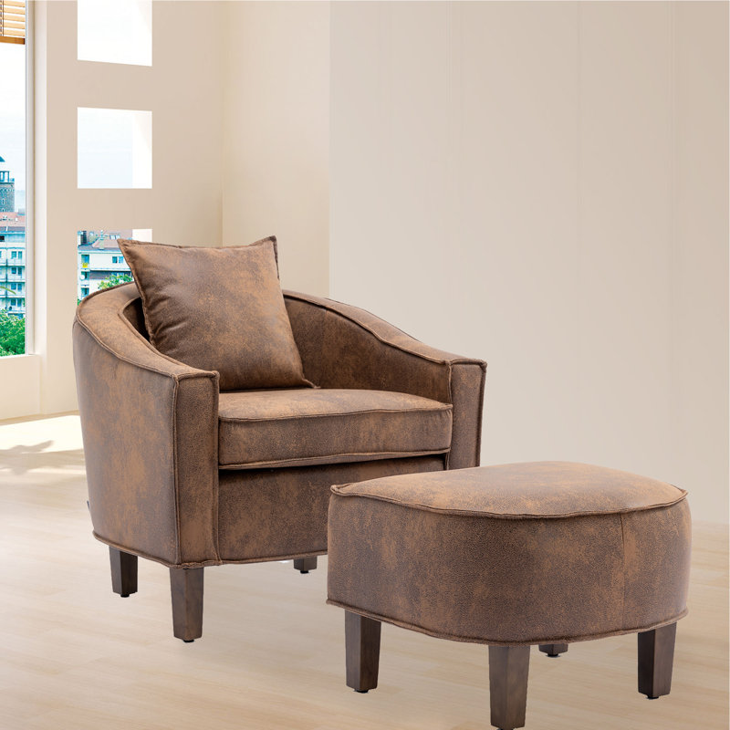 Fauteuil demi-tonneau avec repose-pieds Ohman 29,13 pouces de large, Microfibre / microsuède café