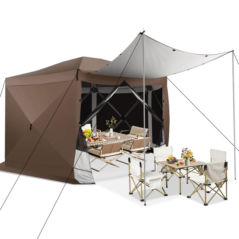 Starry Sky Top, Camping Outdoor Gazebo with Mesh Windows&Sidewalls, Brown