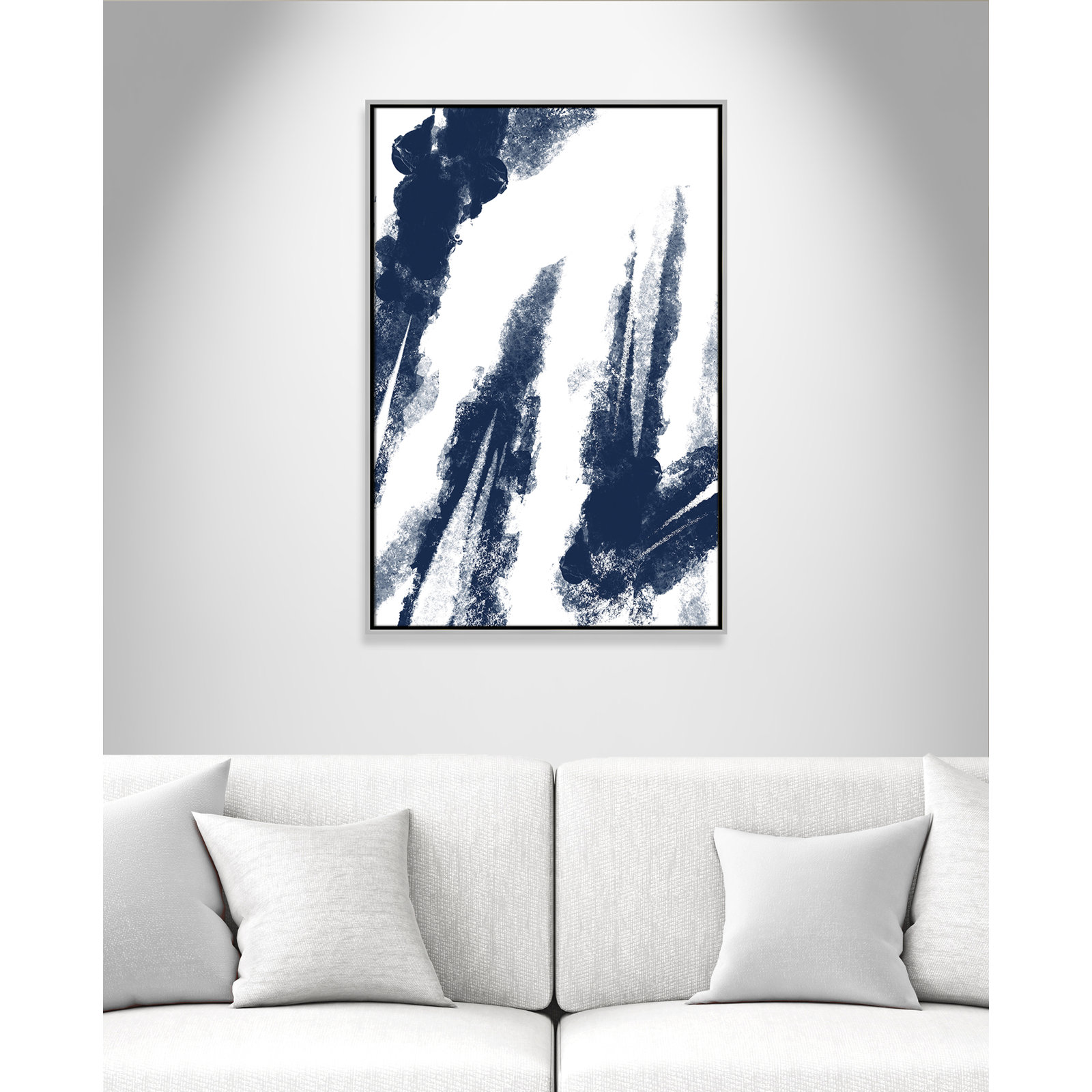 Navy Striking Seams 2 - Painting Print, Silver Framed Canvas, 37.5" H x 25.5" W x 2" D