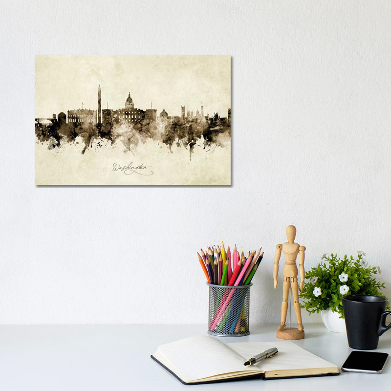 Washington DC Skyline by Michael Tompsett - 1 Piece Wrapped Canvas Painting, 20.32 cm H x 30.48 cm W