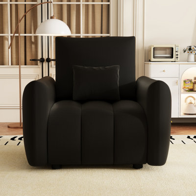 Fauteuil de dortoir confortable en tissu froissé noir, rembourré d'éponge pour plus de confort