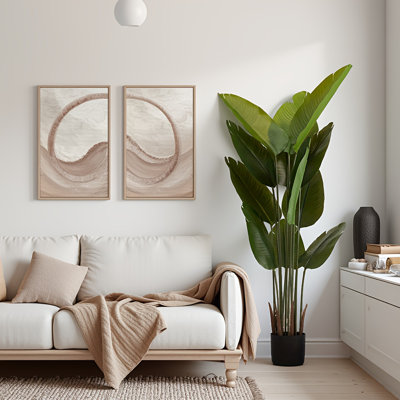 Plante artificielle oiseau de paradis - 5,2 pi de haut palmier tropical artificiel (ensemble de 2 pièces) avec pot, banane de voyage en tissu adhésif de 63 po avec 12 feuilles, décoration intérieure / extérieure pour la maison, le bureau, le jardin