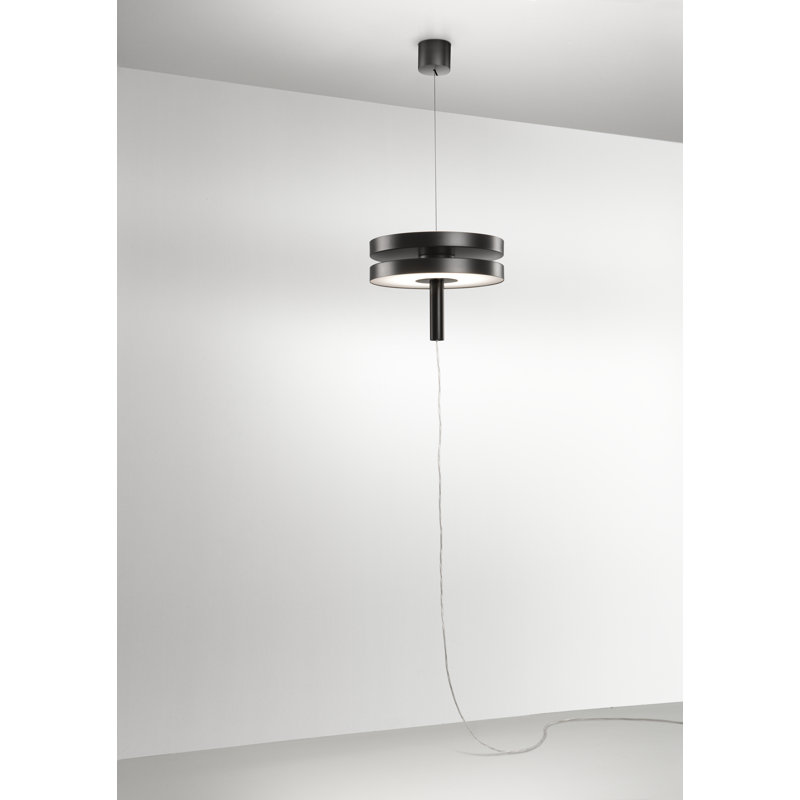 2 - Light LED Drum Pendant, Black, Yes