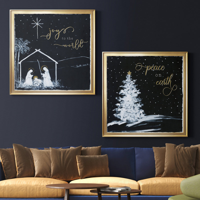 «Joy to the world», ensemble de 2 reproductions d'art encadrées, H 30,5 po x l 61 po x P 1,5 po, Toile encadrée d'or