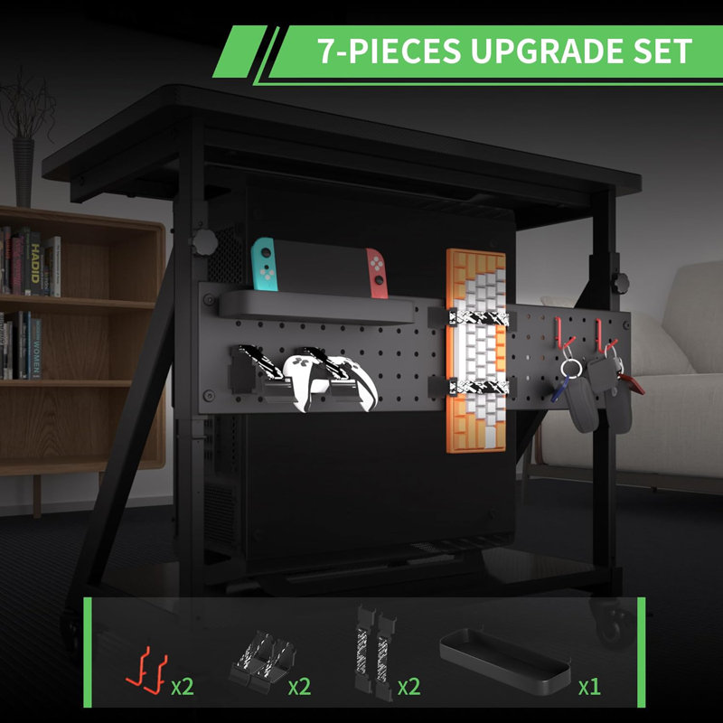 Adjustable Height Computer Tower Cart With Lockable Casters, Mobile PC Stand With Pegboard Storage For Office And Home Use