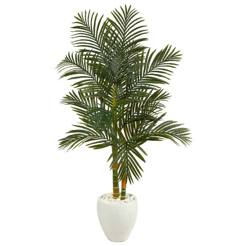 Faux Palm Tree in Clay Planter, 72" H x 25" W x 21" D