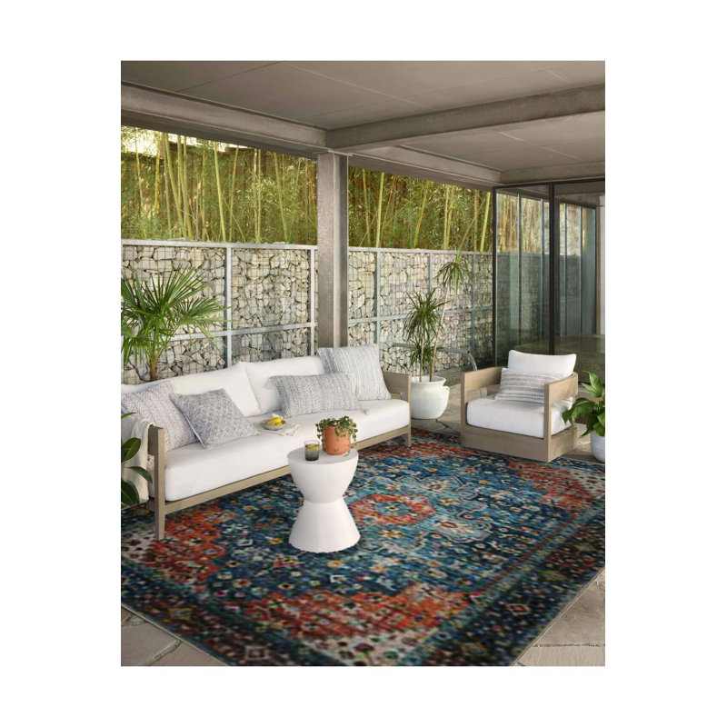 Tapis décoratif lavable rétro à motif bleu et orange traditionnel, Sous-tapis rectangulaire de 3 pi 3 po x 4 pi 11 po