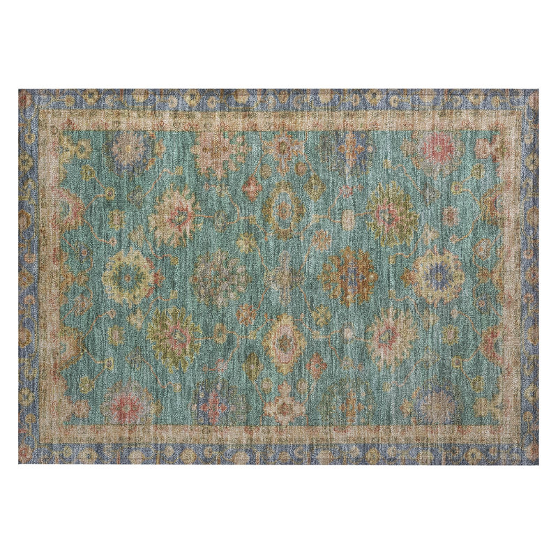Machine Washable Indoor/Outdoor Xhevrie Teal Rug, Rectangle 1'8" x 2'6"