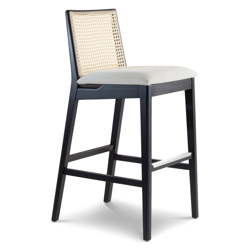 Modern Brazilian Nardia Cane Bar Stool, Light Gray/Ebano/Natural, Counter Stool (25.5" Seat Height)
