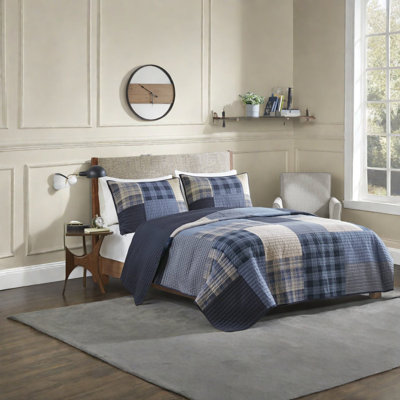 Premium 3-piece King/cal King Cotton Quilt Bedding Set, Modern Patchwork Design, All-season Comfort For Home