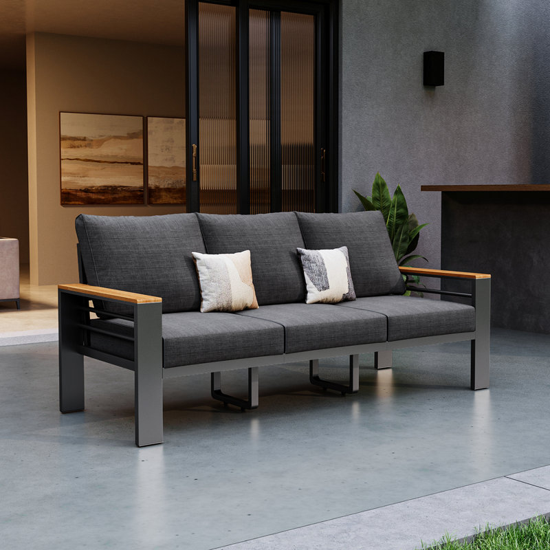 75" Modern Outdoor 3-Person Aluminum Sofa, Gray