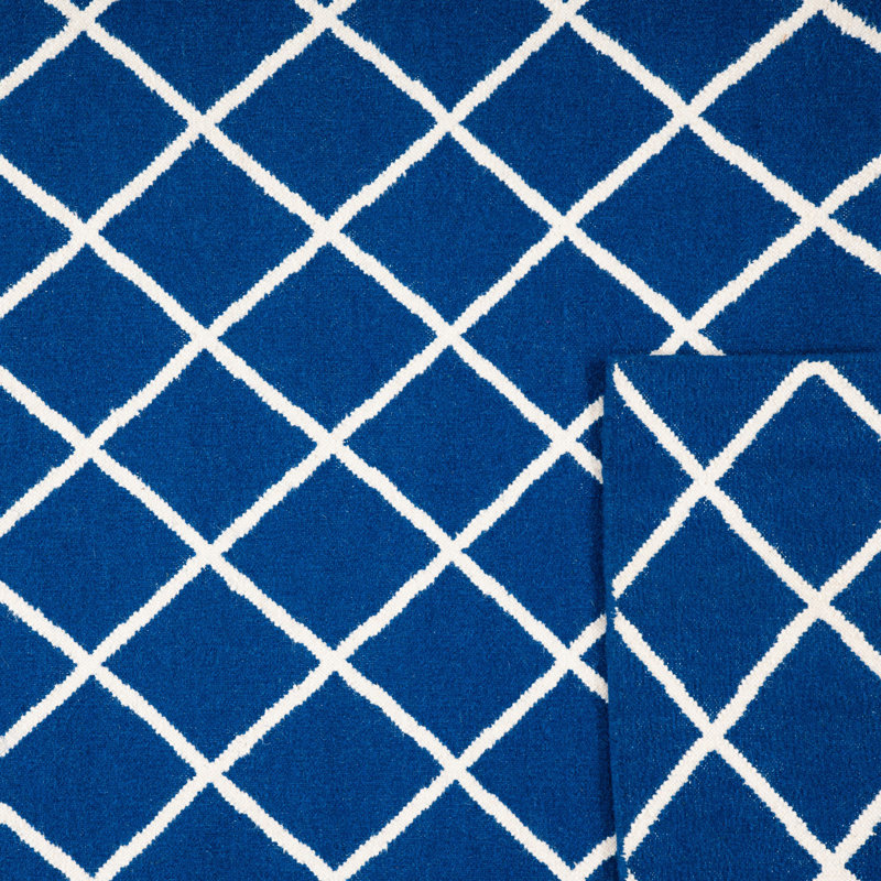 Emek Hand Woven Flat Weave Wool/Cotton Geometric Rug in Beige/Dark Blue, Runner 2'6" x 10'