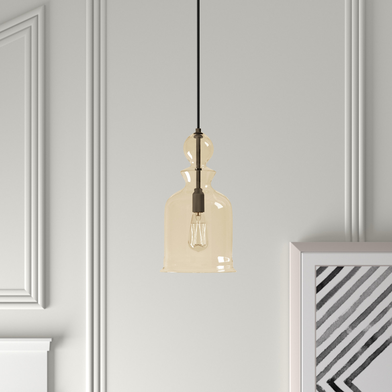 Tilman Single Light Glass Dimmable Pendant, Antique Bronze, Champagne