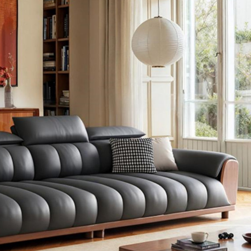 Adjustable Headrests Straight Sofa, Black