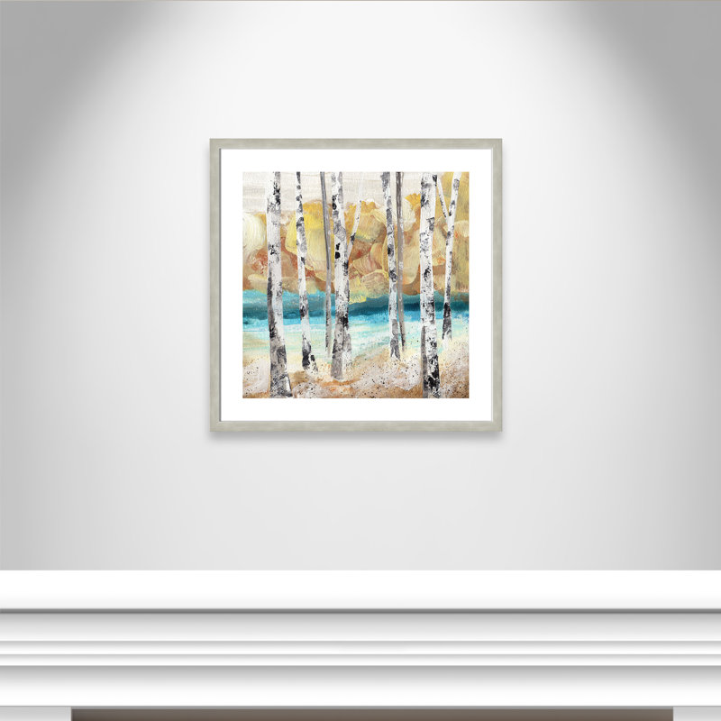Arbres II - peinture encadrée, Cadre argent, H 28 po x l 28 po x P 1,13 po