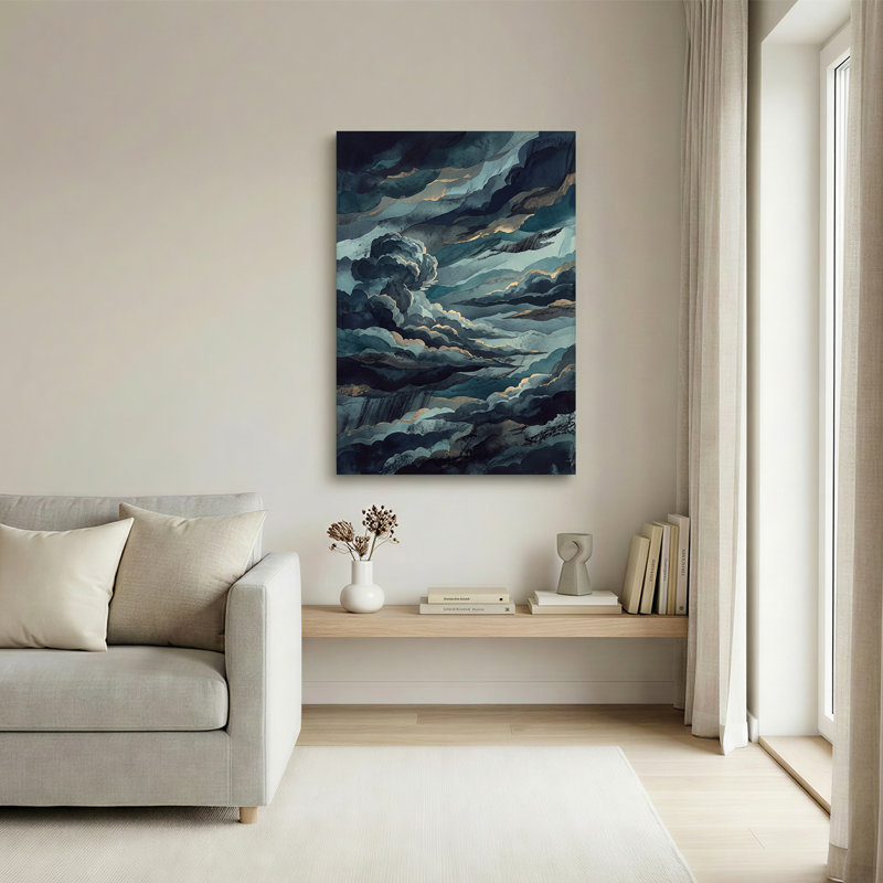 Art mural sur toile bleu foncé et bleu sarcelle, 18"H x 12"W