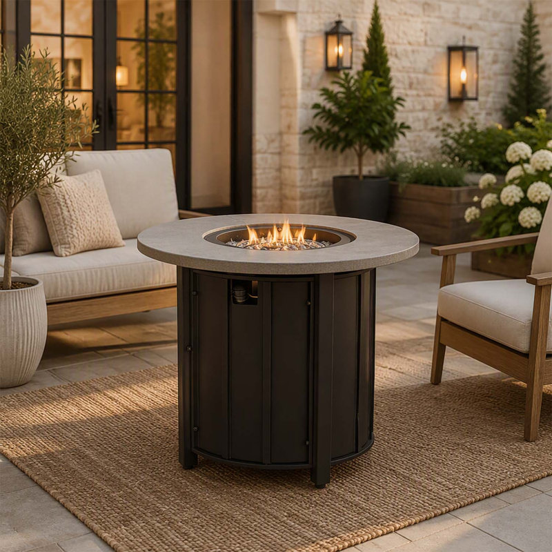 Table de foyer au propane de 30 pouces avec plateau en céramique imitation bois de 50 000 BTU, idéale pour les réceptions en plein air sur la terrasse et dans le jardin.