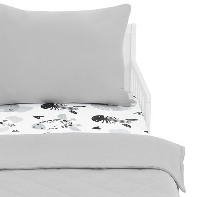 Evolur Zoo Love Collection 3pc Toddler Bed Set (fitted Sheet, Comforter, Pillow Case) In Glacier Grey & Animal Print