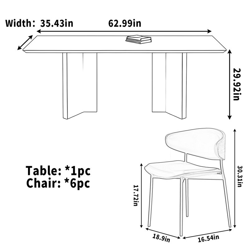 Table de salle à manger en bois massif rectangulaire en noyer noir, H 29,92 po x L 62,99 po x l 35,43 po