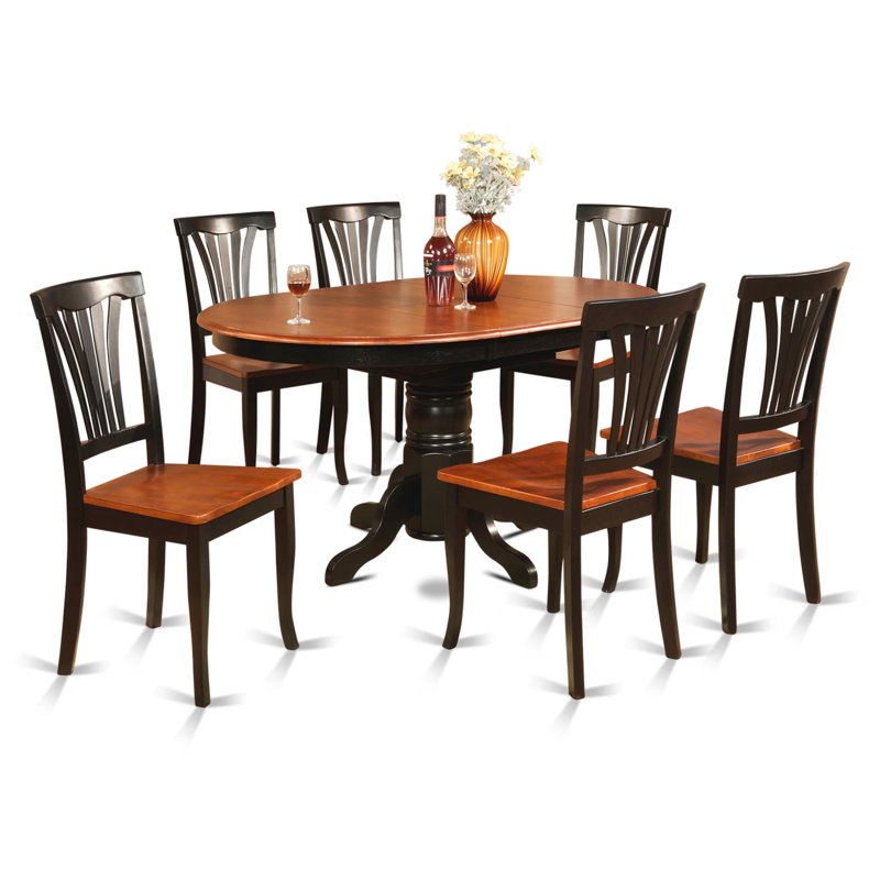 Ensemble de salle à manger 7 pièces composé d'une table de salle à manger ovale avec rallonge papillon et 6 chaises de cuisine, 42 po x 60 po, noir et cerise