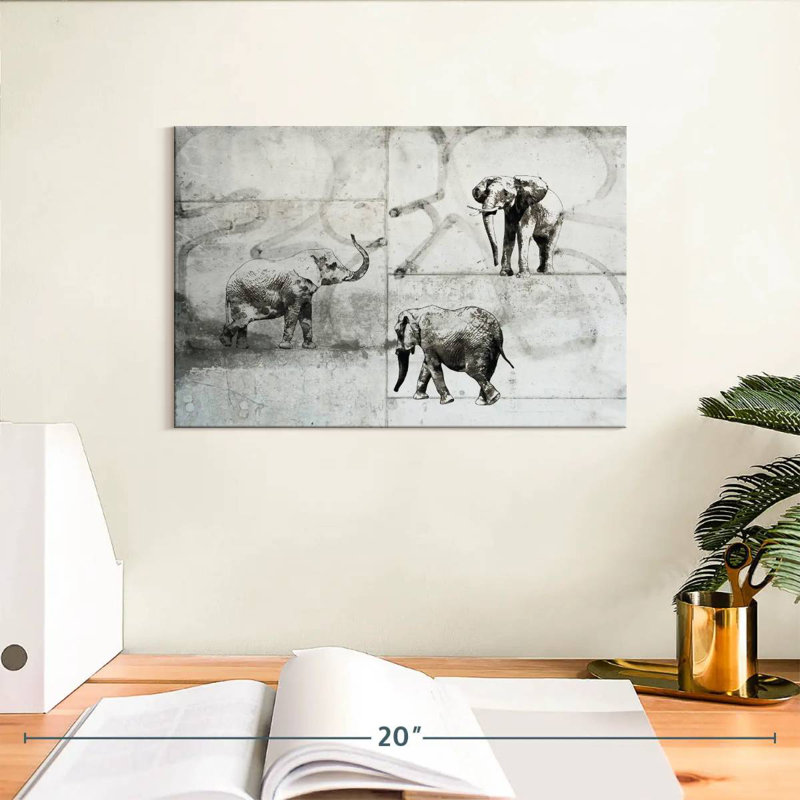 Trois éléphants Brampt, H 8 po x l 12 po