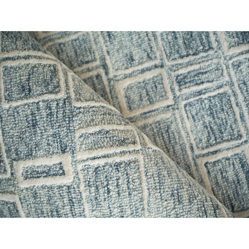 Soho Hand Tufted Wool Abstract Area Rug, Rectangle 9' x 12', Blue/Ivory