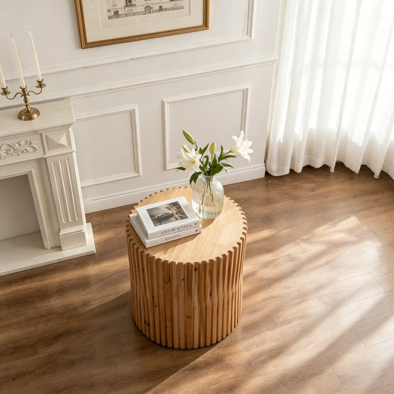 Table d'appoint cylindrique rétro avec relief vertical