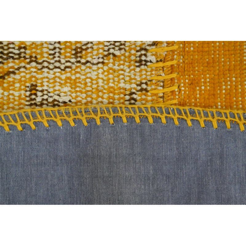 Tapis éclectique rond jaune patchwork 5 x 5 pour maisons classiques modernes