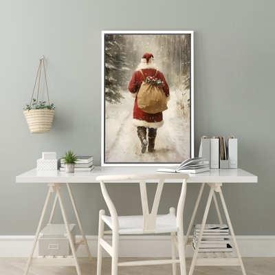 «Santa Claus Walking in Winter Road», impression sur toile