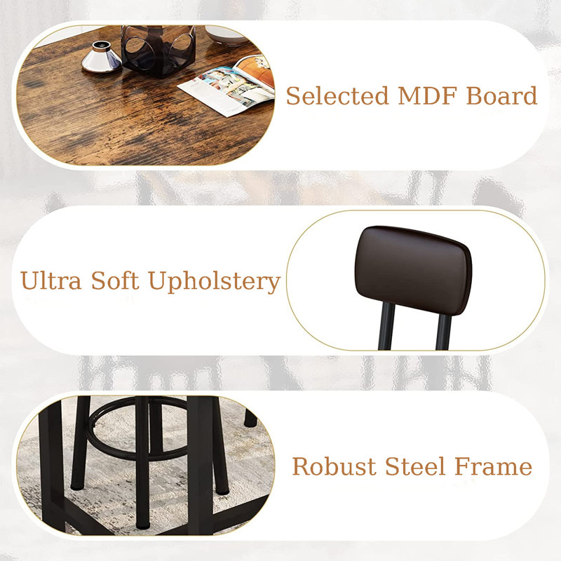 Enchantyd 5 Piece Kitchen & Dining Room Set with 4 Stools, Rustic Brown, Black