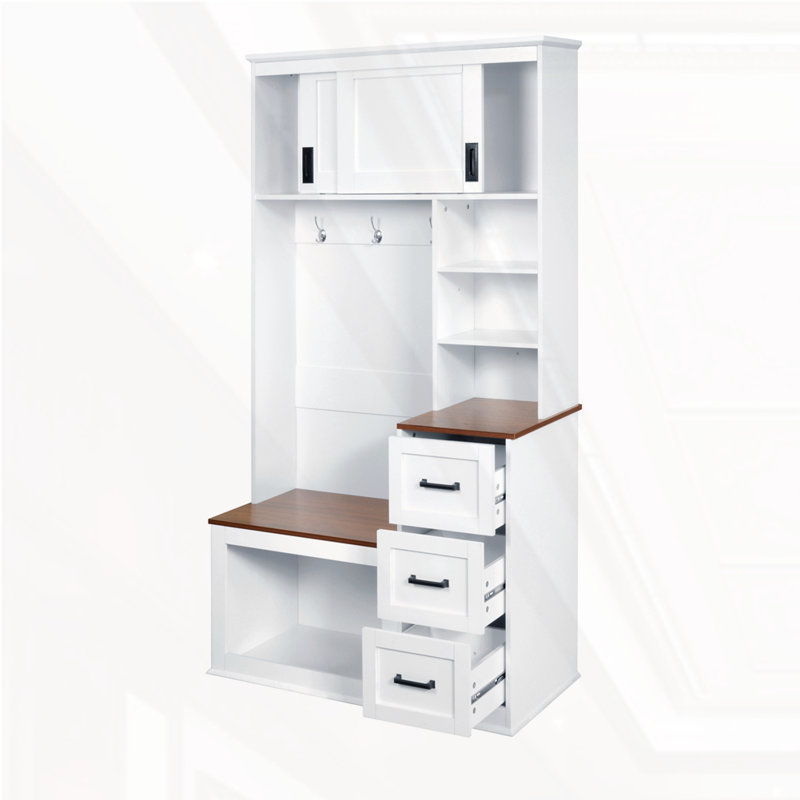 Banc de vestibule moderne avec portemanteau, Blanc