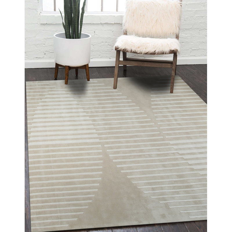 Tapis beige en laine touffeté à la main Charae, Rectangle 6 pi x 9 pi