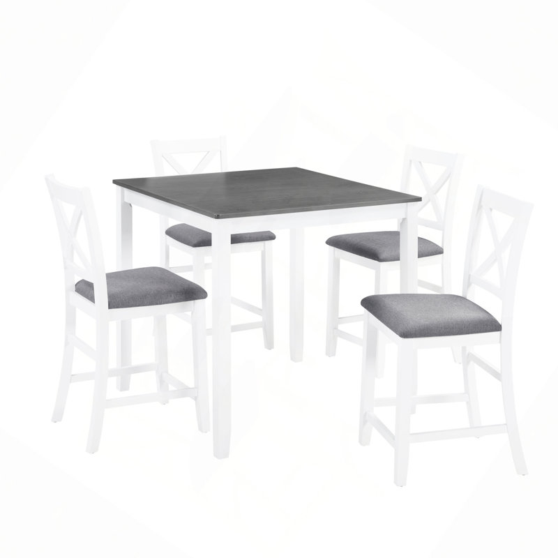 Ensemble de table de salle à manger 5 pièces à hauteur de comptoir avec 4 chaises, ensemble de table de salle à manger en bois classique pour 4 personnes, ensemble de table de salle à manger moderne et simple pour 4 personnes