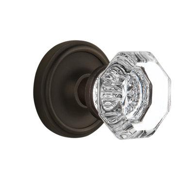 Bouton de porte de mortaise intérieure en cristal transparent Waldorf avec rosette classique