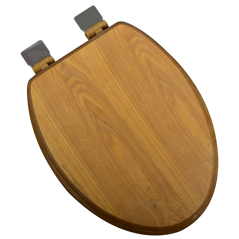 Elongated Toilet Seat and Lid, Light Oak, Chrome