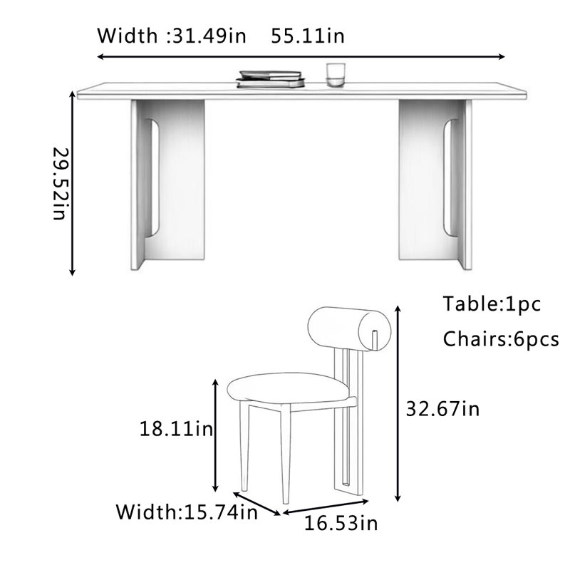 Ensemble de table et chaises de salle à manger de style rétro, H 29,52 po x L 55,11 po x l 31,49 po