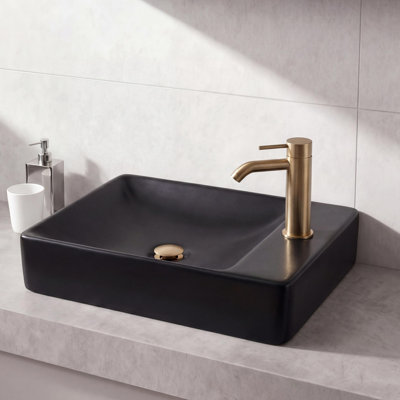Mini-lavabo de salle de bain rectangulaire encastré mural moderne en céramique l 15 po x P 8,5 po Felix, trou de robinet à droite, noir mat