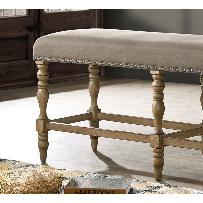 Banc en bois flotté à hauteur de comptoir avec siège en microfibre confortable et détails de garniture tendance élégants et confortables