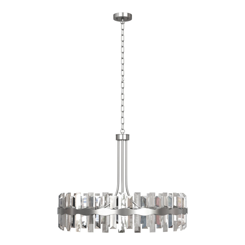 Jackeline 31.1" W 8-Light Crystal Drum Chandelier, Brushed Nickel