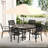 Outdoor 7 Pieces Patio Dining : 6 Black Stackable Metal Chairs And 52.09" Round Table, For Gatherings Relaxation, Easy To Clean Of Pieces: Table With Slatted Surface, Comfortable Seating-968657483