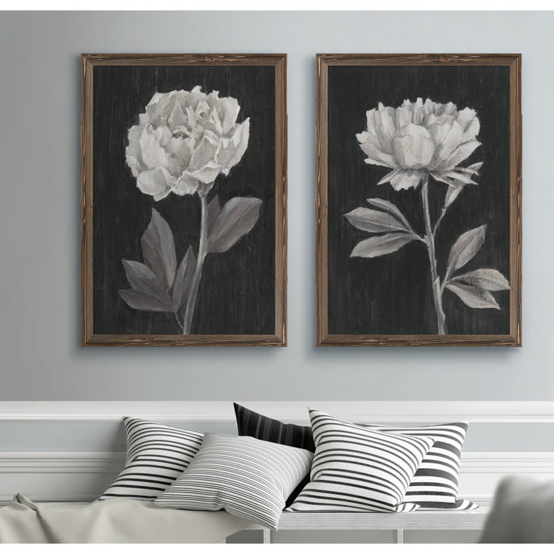 «Black and White Flowers III», ensemble de 2 reproductions d'art encadrées, H 24 po x l 36 po x P 1,25 po, Toile encadrée