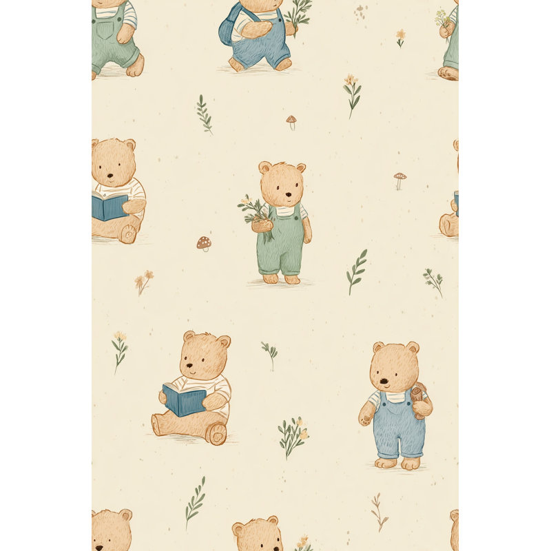 Papier peint chambre de bébé ours en peluche crème, Peel and Stick