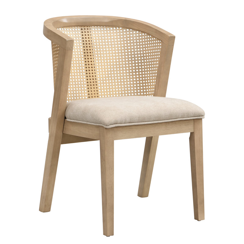 Chaise de salle à manger Cayli de style néoclassique moderne en rotin avec dossier incurvé et structure en hévéa massif, 2