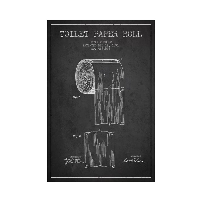 Toilet Paper Charcoal Patent Blueprint by Aged Pixel - Wrapped Canvas Print, 18cm H x 12cm W