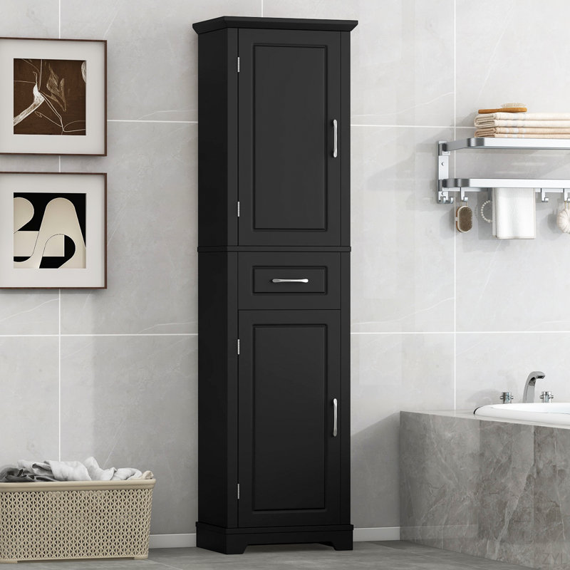Tall Bathroom Storage Cabinet, Freestanding Storage Cabinet With Two Doors And Adjustable Shelves, Door Shelve Design, MDF Board With Painted Finish