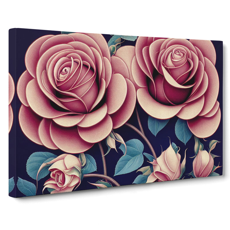 Rose Flowers Art Deco Vol.2 - Wrapped Canvas Print, 40cm H x 60cm W x 3cm D